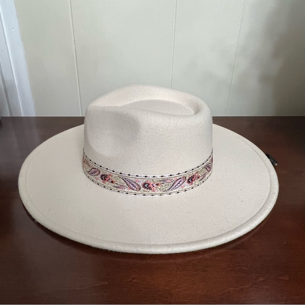 ALTAR’D STATE wide brim western hat cream pink & purple floral band NWT - Picture 9 of 10